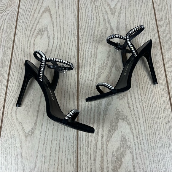 Stuart Weitzman Gemcut 100 Swarovski Crystal Sandals 39/8.5B Black Suede $650 - Picture 6 of 11